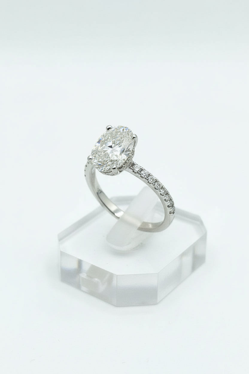 Silver & Diamond Ring Oval Shape